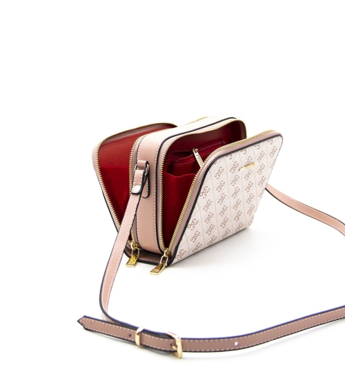 Дамска чанта през рамо в пудра и бежово 888 M178 SP Print Silver&Polo