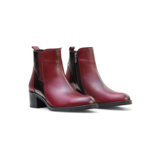 Дамски елегантни боти от естествена кожа бордо 241456