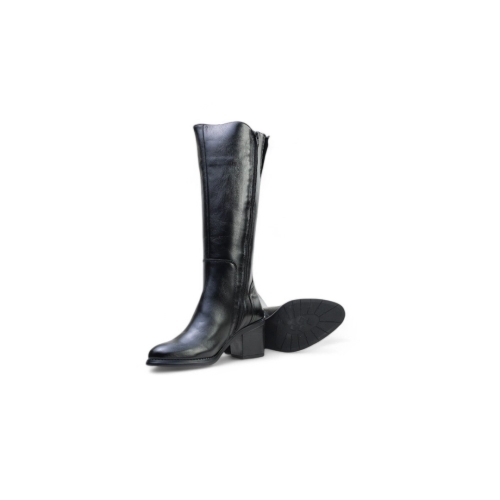 Дамски елегантни ботуши от естествена кожа черни 40186 Baerchi