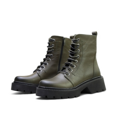 Дамски ежедневни боти от естествена кожа зелени 240010