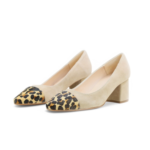 Дамски елегантни обувки от естествен велур в бежово и леопард 6172 H-49438 Patricia Miller