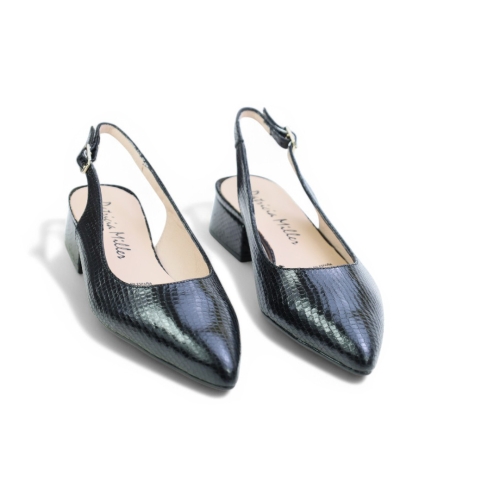 Дамски елегантни обувки от естествена кожа черно кроко 6024F H-272 Patricia Miller