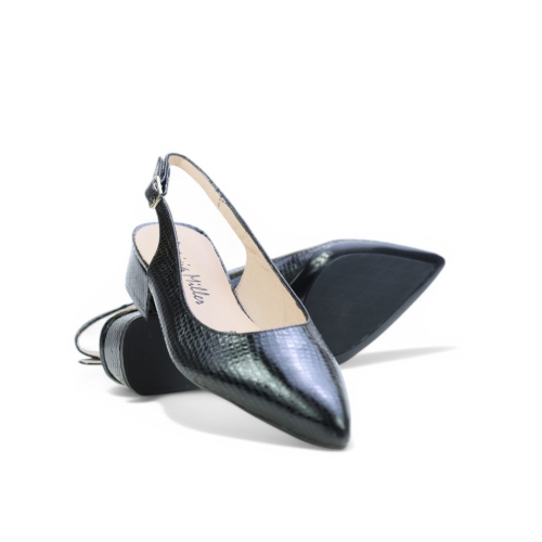 Дамски елегантни обувки от естествена кожа черно кроко 6024F H-272 Patricia Miller