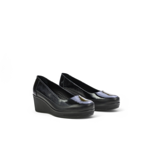 Дамски ежедневни обувки от естествена кожа на платформа черни 573-35-32-810
