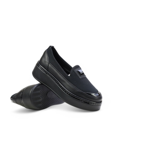 Дамски ежедневни обувки от естествена кожа на платформа черни 1256-01-31