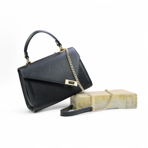 Дамска елегантна чанта от естествена кожа черна 257219-1