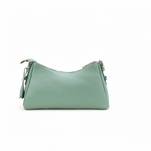 Дамска елегантна чанта от естествена кожа зелена 250120-1