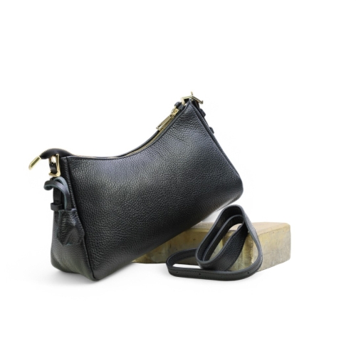 Дамска елегантна чанта от естествена кожа черна 250120-1