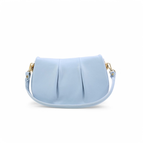 Дамска ежедневна чанта от естествена кожа светло синя 25522-1