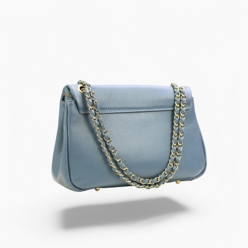 Дамска елегантна чанта от естествена кожа синя 239322-1