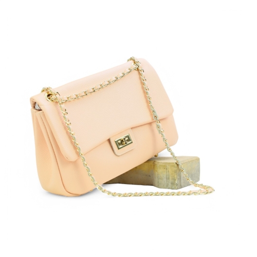 Дамска елегантна чанта от естествена кожа пудра 239322-1