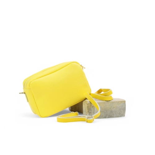 Дамска чанта през рамо от естествена кожа жълта 551259-1