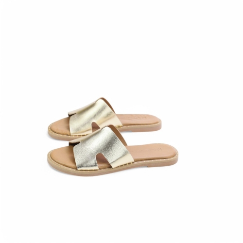 Дамски ежедневни чехли от естествена кожа в злато 151752