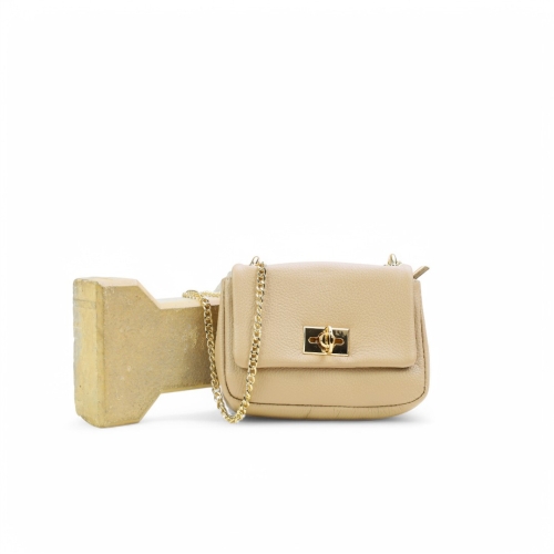 Дамска чанта през рамо от естествена кожа тауп 241813-1