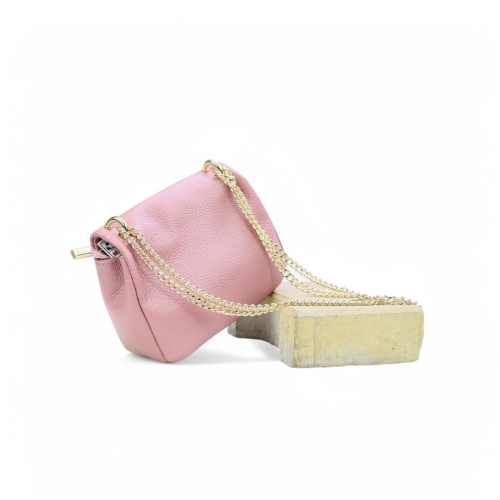 Дамска чанта през рамо от естествена кожа тъмно розова 241813-1