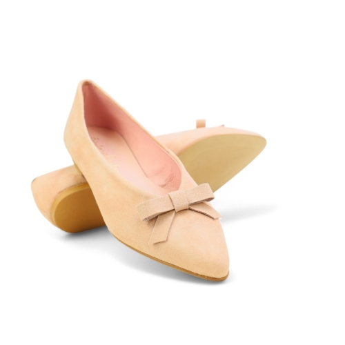 Дамски равни обувки от естествен велур пудра 719