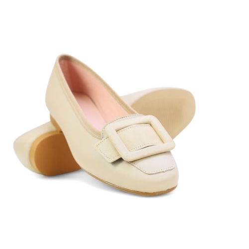 Дамски равни обувки от естествена кожа бежови LOGAN