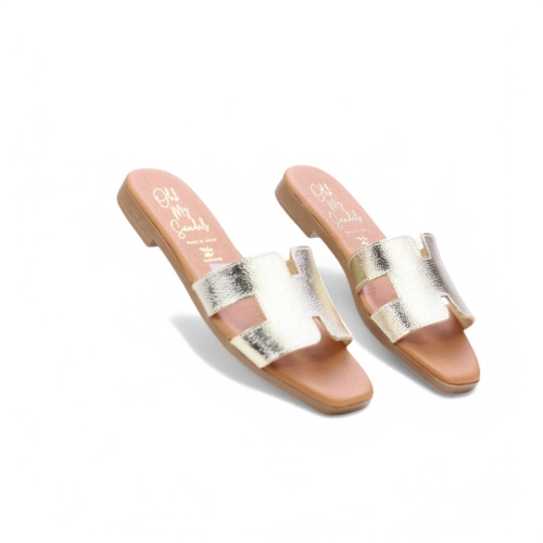 Дамски ежедневни чехли от естествена кожа в злато 5566 Oh My Sandals