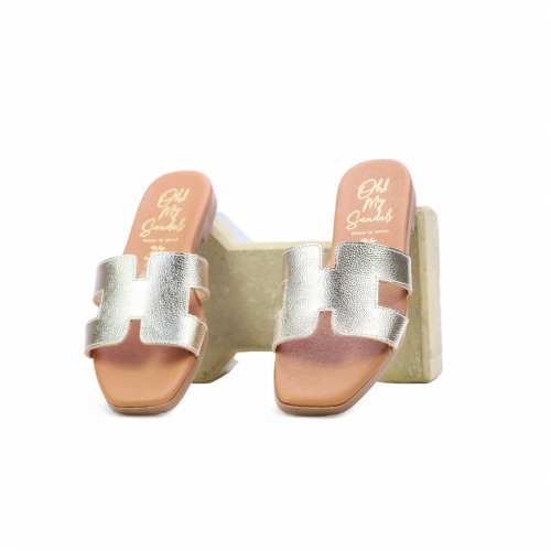 Дамски ежедневни чехли от естествена кожа в злато 5566 Oh My Sandals