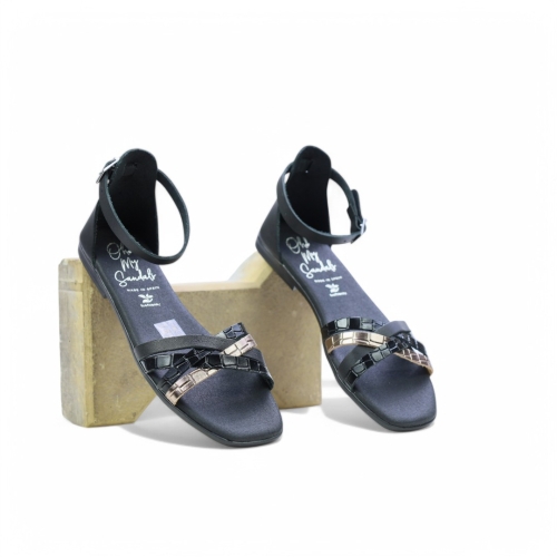 Дамски ежедневни сандали от естествена кожа черни 5554 Oh My Sandals