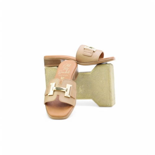 Дамски ежедневни чехли от естествена кожа тауп 5605 Oh My Sandals