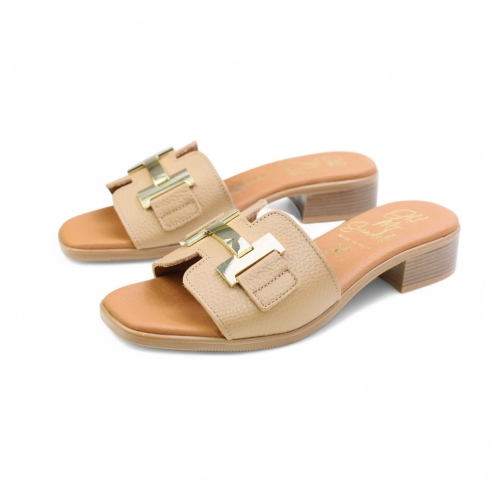 Дамски ежедневни чехли от естествена кожа тауп 5605 Oh My Sandals