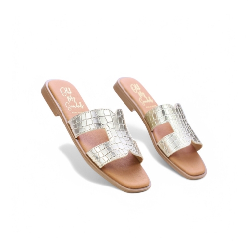 Дамски ежедневни чехли от естествена кожа злато 5580 Oh My Sandals