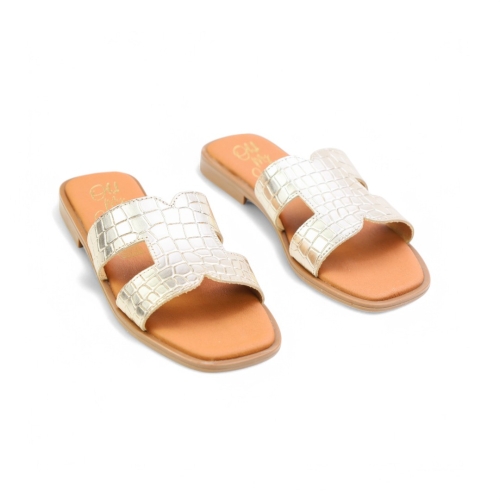 Дамски ежедневни чехли от естествена кожа злато 5580 Oh My Sandals