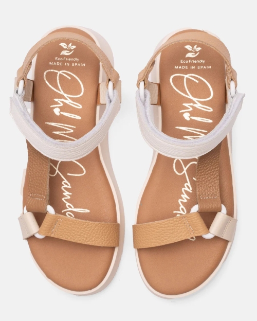 Дамски ежедневни сандали от естествена кожа в бяло и кафяво 5653 Oh My Sandals