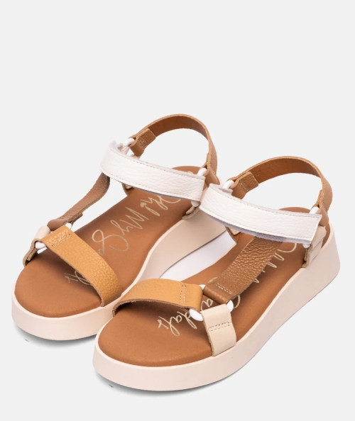 Дамски ежедневни сандали от естествена кожа в бяло и кафяво 5653 Oh My Sandals