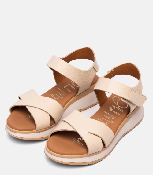 Дамски ежедневни сандали от естествена кожа в бежово 5662 Oh My Sandals