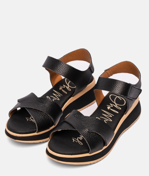 Дамски ежедневни сандали от естествена кожа в черно 5662 Oh My Sandals