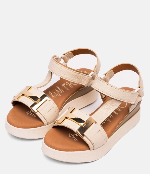 Дамски ежедневни сандали от естествена кожа бежови 5671 Oh My Sandals