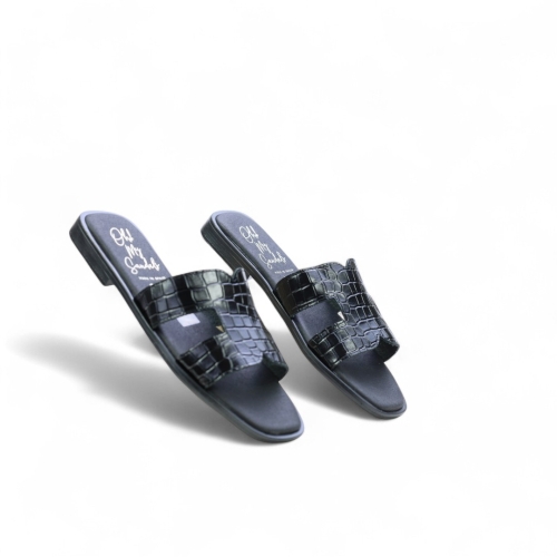 Дамски ежедневни чехли от естествена кожа черни 5580 Oh My Sandals