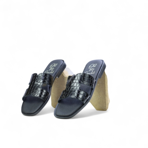 Дамски ежедневни чехли от естествена кожа черни 5580 Oh My Sandals