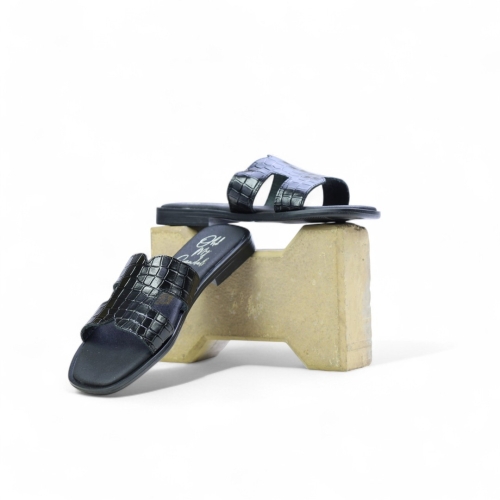 Дамски ежедневни чехли от естествена кожа черни 5580 Oh My Sandals