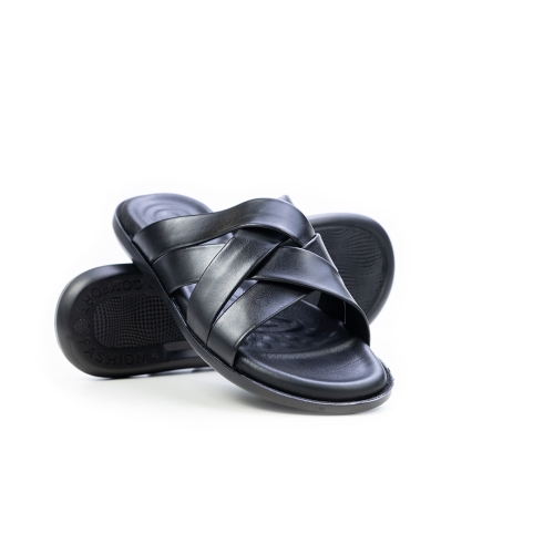 Мъжки ежедневни чехли от естествена кожа черни B-45 Valente Marchesi