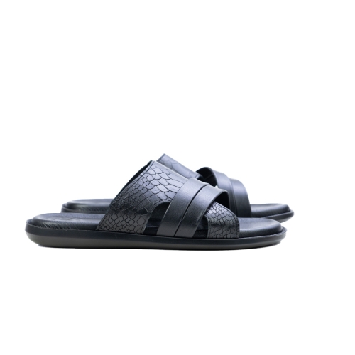 Мъжки ежедневни чехли от естествена кожа черни 136 Valente Marchesi