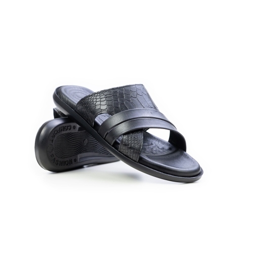 Мъжки ежедневни чехли от естествена кожа черни 136 Valente Marchesi