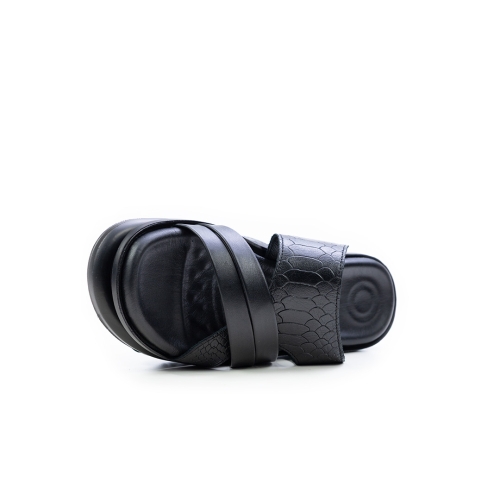 Мъжки ежедневни чехли от естествена кожа черни 136 Valente Marchesi