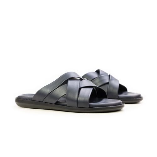 Мъжки ежедневни чехли от естествена кожа тъмно сини B-45 Valente Marchesi