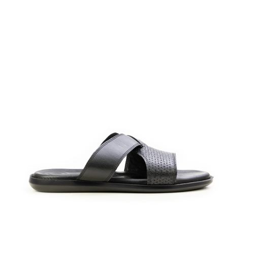 Мъжки ежедневни чехли от естествена кожа черни 741 Valente Marchesi