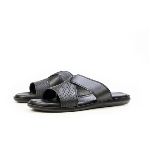 Мъжки ежедневни чехли от естествена кожа черни 741 Valente Marchesi