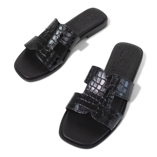 Дамски ежедневни чехли от естествена кожа черни 5580 Oh My Sandals