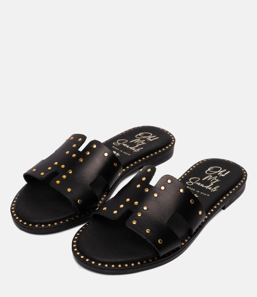 Дамски ежедневни чехли от естествена кожа черни 5576 Oh My Sandals