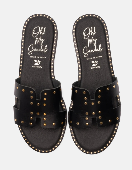 Дамски ежедневни чехли от естествена кожа черни 5576 Oh My Sandals