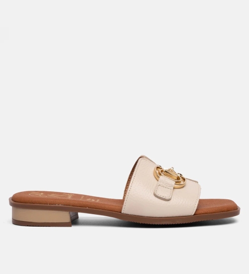 Дамски ежедневни чехли от естествена кожа бежови 5592 Oh My Sandals