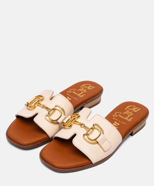 Дамски ежедневни чехли от естествена кожа бежови 5592 Oh My Sandals
