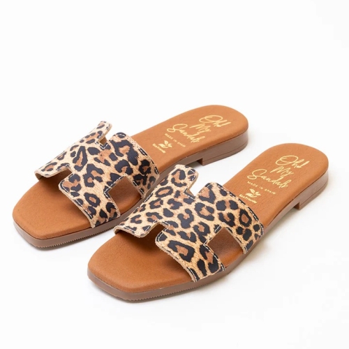 Дамски ежедневни чехли от естествена кожа леопард 5560 Oh My Sandals