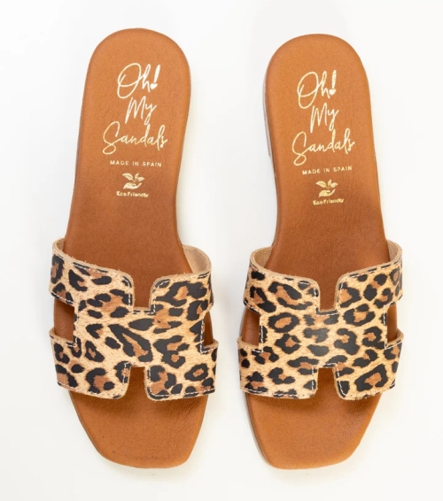 Дамски ежедневни чехли от естествена кожа леопард 5560 Oh My Sandals